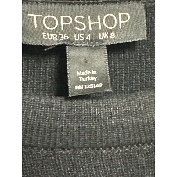 Topshop Black Ribbed Ruffle Shoulder Sweater White Contrast Trim Bell Cuff US 4 - Picture 3 of 5